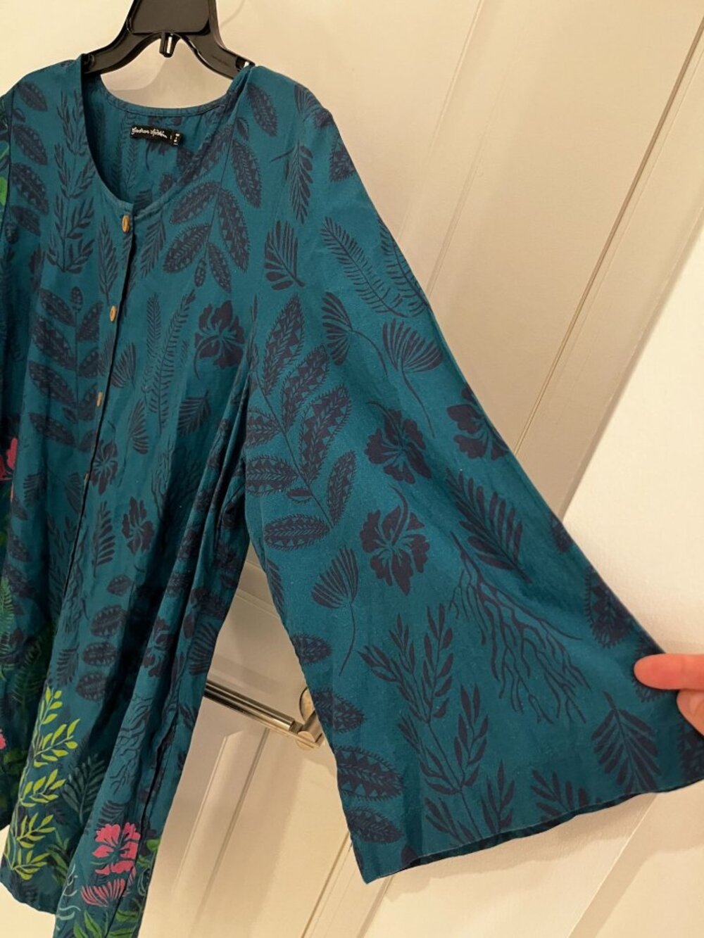 NWOT Gudrun Sjoden Woven Tahiti Tunic Top Organic Cotton Embroidered Floral L - Picture 6 of 10